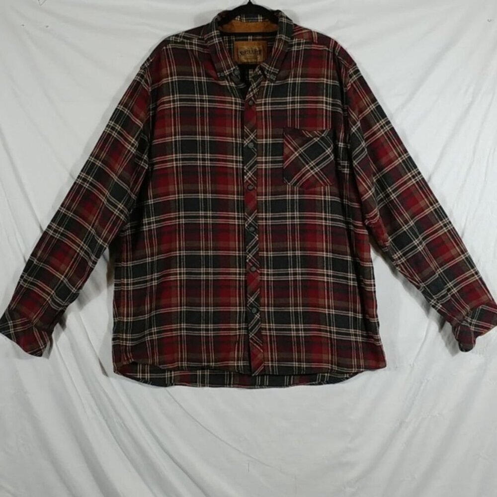 North River Men's Red Grey 100%COTTON Tartan Plaid Flannel Casual Shirt Size XXL